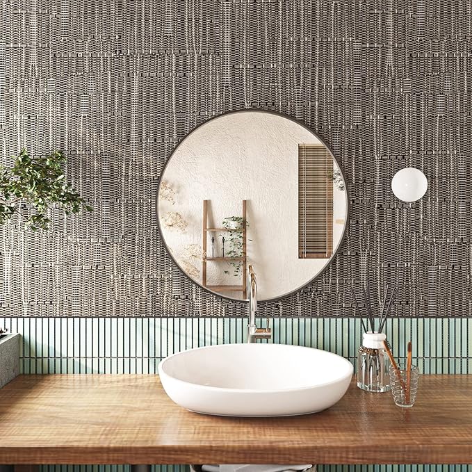 FunStick Taupe Brown Grasscloth Wallpaper Peel and Stick Fabric Wallpaper - Image 2