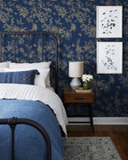 Froluya Dark Blue and Gold Vintage Floral Peel and Stick Wallpaper 17.7"x393.7" - Image 7