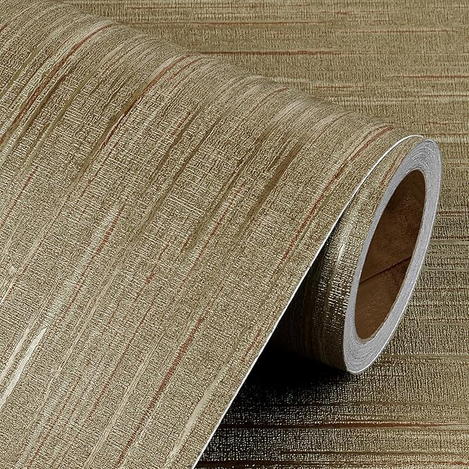 Livelynine 15.8x394 Luxury Gold Textured Wallpaper Peel and Stick Grass Cloth by Livelynine