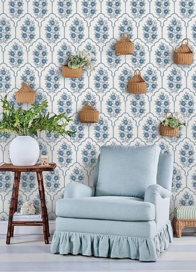 NuWallpaper x Society Social Floral Bazaar Delft Blue Peel and Stick Wallpaper - Image 2