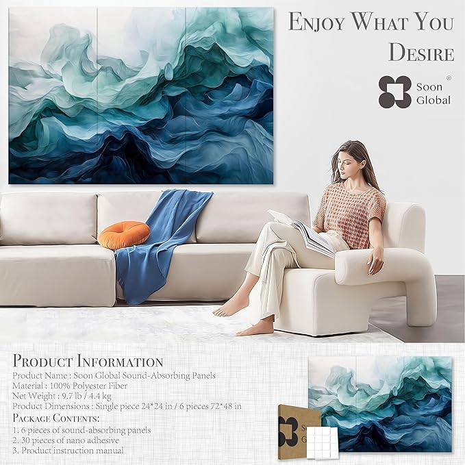 Soon Global Acoustical Wall Panels, 72 X 48 Inches Art Acoustic Panels - Image 4