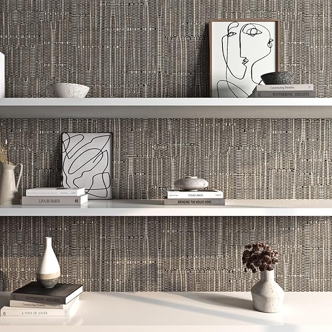 FunStick 24"x394" Grasscloth Wallpaper Textured Woven Taupe Brown Grass Cloth - Image 7