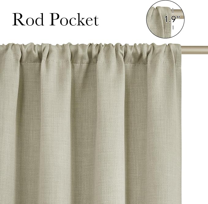 NICETOWN Beige Faux Linen Room Darkening Rod Pocket Curtains 63 inch Length - Image 2