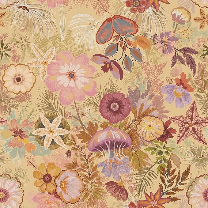 Ismoon Vintage Floral Peel and Stick Wallpaper Deep Beige Contact Paper by Ismoon