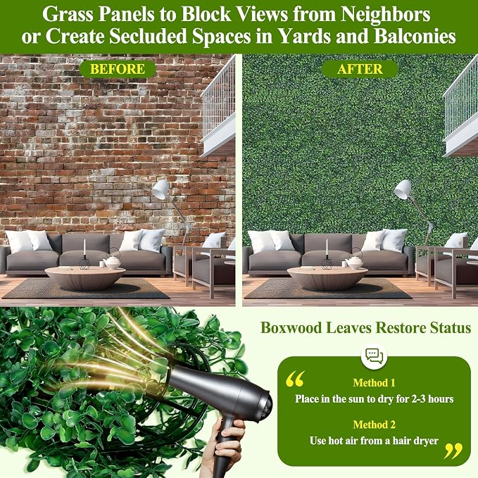 25Pcs Artificial Grass Wall Panels 10" X 10" Greenery Backdrop UV-Protected - Image 5