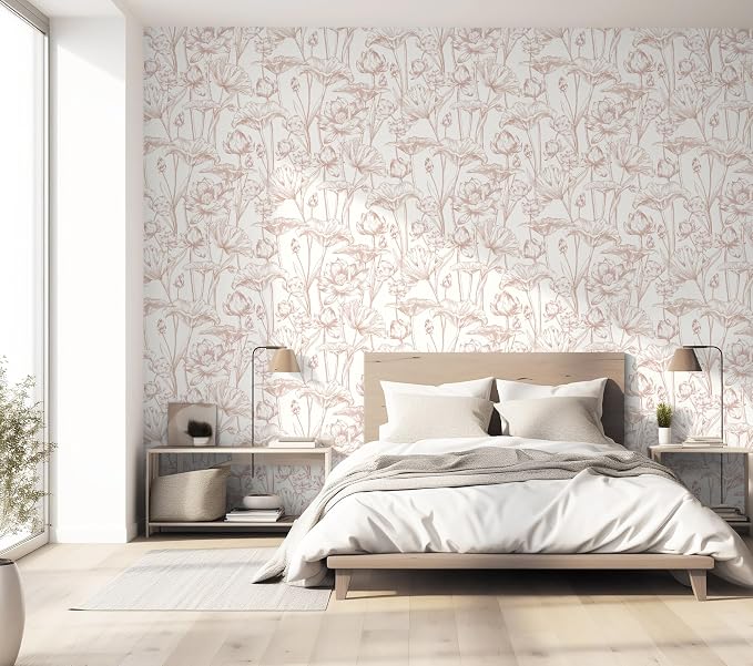 Timeet Floral Peel and Stick Wallpaper White and Pink Vintage Contact Paper 16" - Image 9