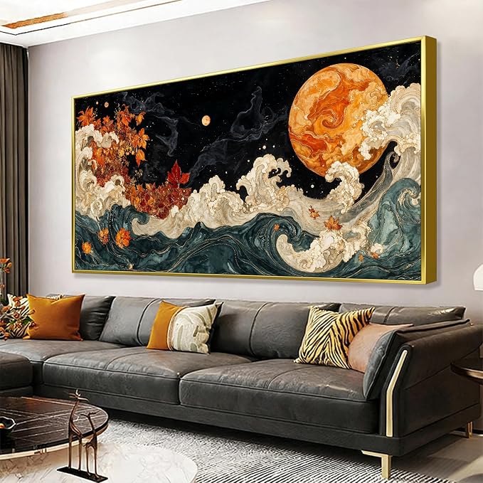 Large Wall Art For Living Room Gold Framed Wall Art Prints Boho Abstract by Suconvng