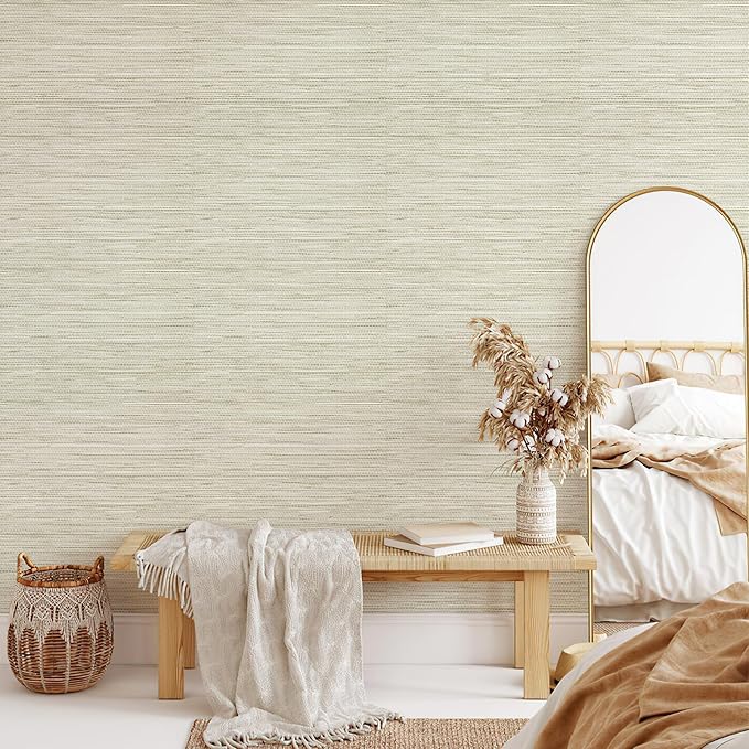 JiffDiff Grasscloth Wallpaper Peel and Stick Cream Grassweave Stick on - Image 2