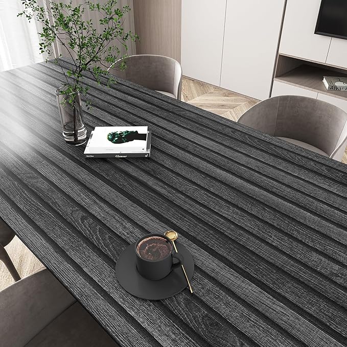 VEELIKE Charcoal Black Wooden Slat Wallpaper Peel and Stick Waterproof Dark - Image 6