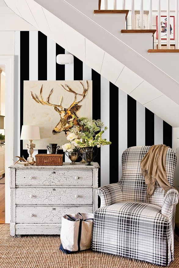 Guvana 472.4"x17.7" Striped Peel and Stick Wallpaper Black and White - Image 3