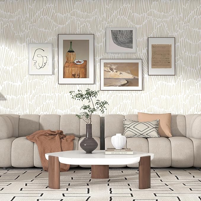 Theper Beige Wallpaper 17.3"×393" Modern Striped Wallpapers Peel and Stick - Image 4