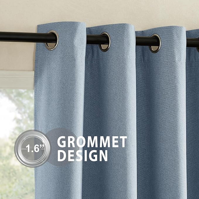 NICETOWN Stone Blue Full Shade Faux Linen Curtain Panels 90" Long, Pair of - Image 7