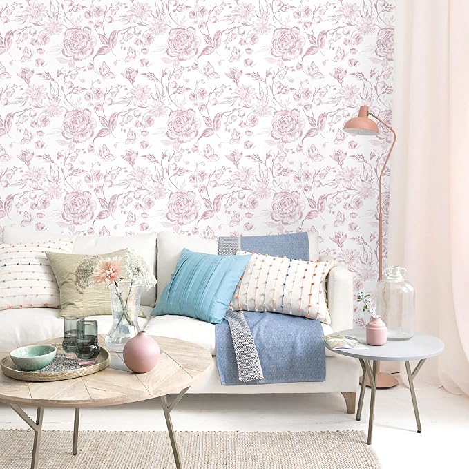 Yasinet Floral Peel and Stick Wallpaper Pink Floral Wallpaper Boho Pink Contact - Image 2