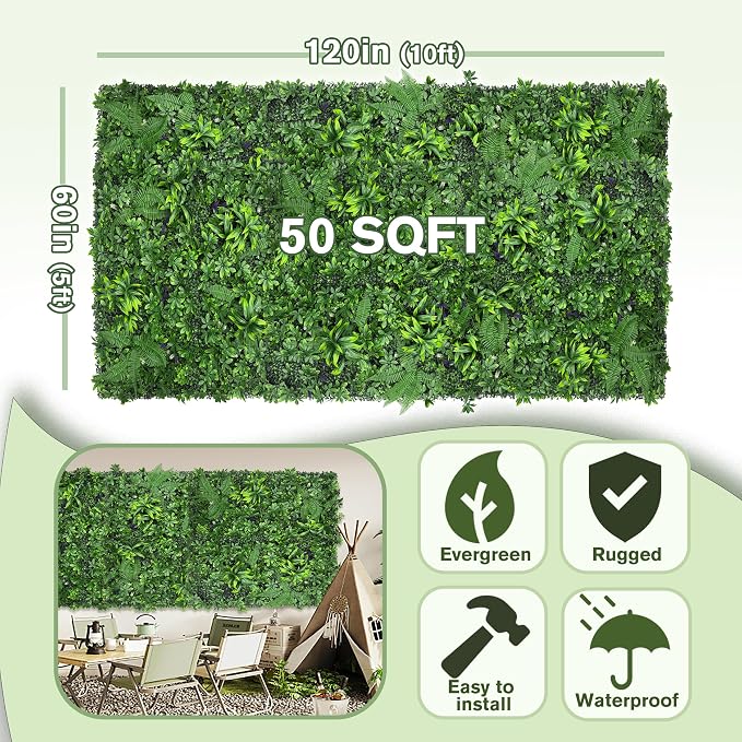 Artificial Green Boxwood Grass Wall Panels: 60"x120"（50SQFT） UV Protected Ivy - Image 2