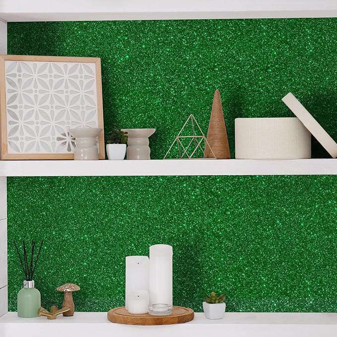 CHIHUT 15.7''x236'' Sparkly Green Glitter Wallpaper Stick and Peel Glitter - Image 2