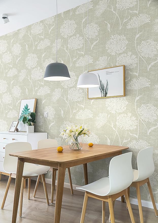 Safiyya Peel and Stick Wallpaper Floral Contact Paper Beige Grasscloth Wall - Image 4