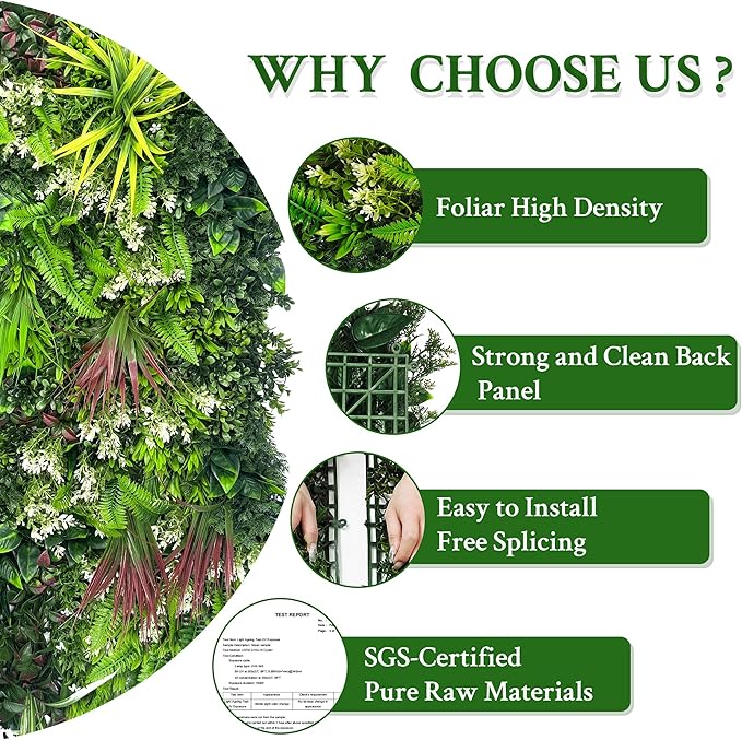 ODTORY Artificial Plant Wall Panels: 20"×20" 16P UV-Anti Faux Grass Wall - Image 5