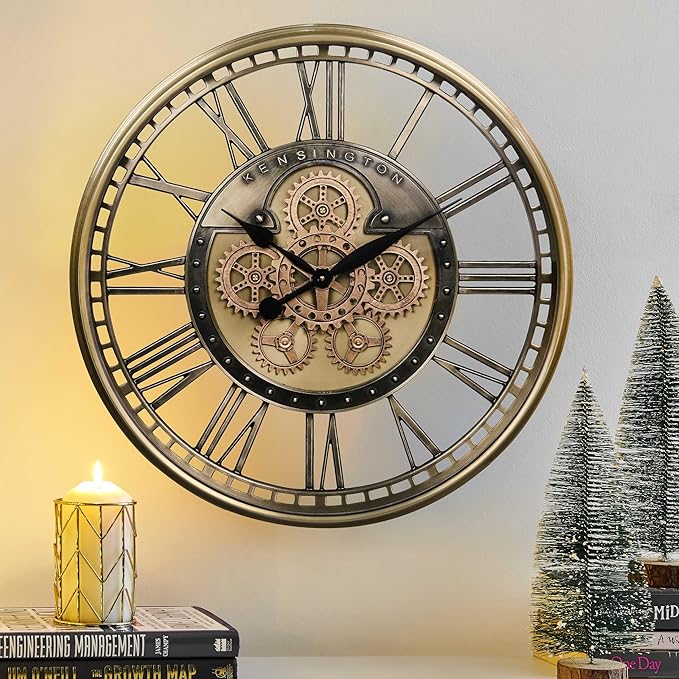 CLXEAST 28 Inch Gold Moving Gear Wall Clock by CLXEAST