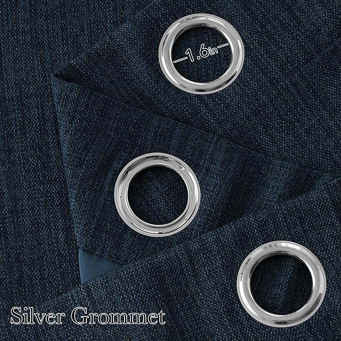NICETOWN Short Faux Linen Navy Blue Blackout Curtains 63 inches Long - Image 2