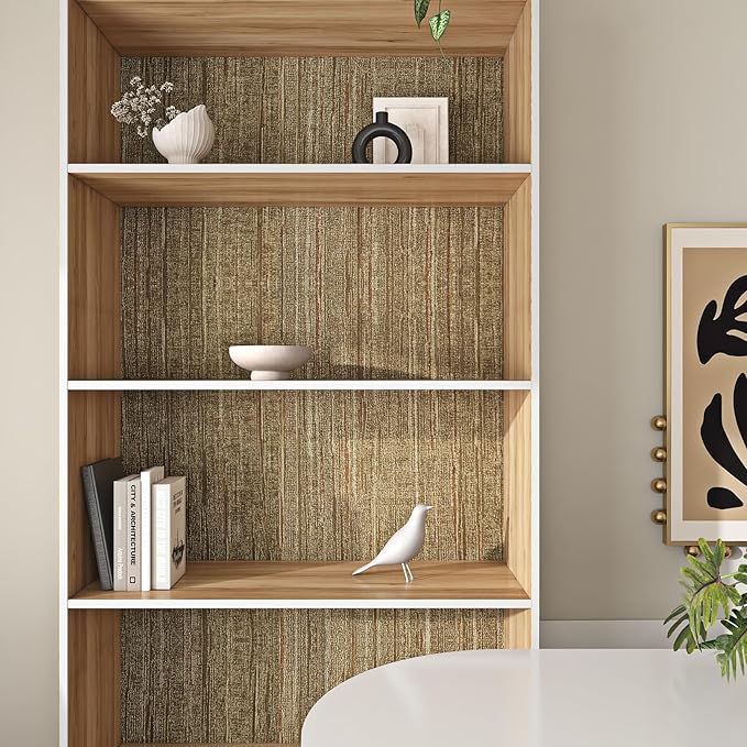 Livelynine Gold Grasscloth Peel and Stick Wallpaper Textured Accent Wall Paper - Image 3