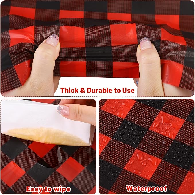 Kochorie 54 Inch x 300 Ft Red and Black Checkered Plastic Table Cloth Roll - Image 3