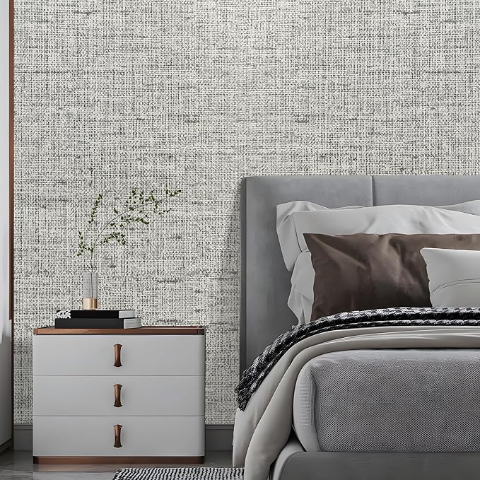 Grey Grasscloth Wallpaper Peel and Stick Contact Paper 15.75"x118.11" Textured - Image 3