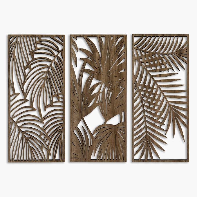 Tropical Leaves Wood Wall Art for Living Room, Botanical Wall Art Wood Panel by EntWoodArt