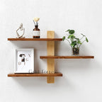 GRID FORTE Wood 3 Tier Floating Shelf, Large Minimalist Wall Shelves, Mid - Image 3
