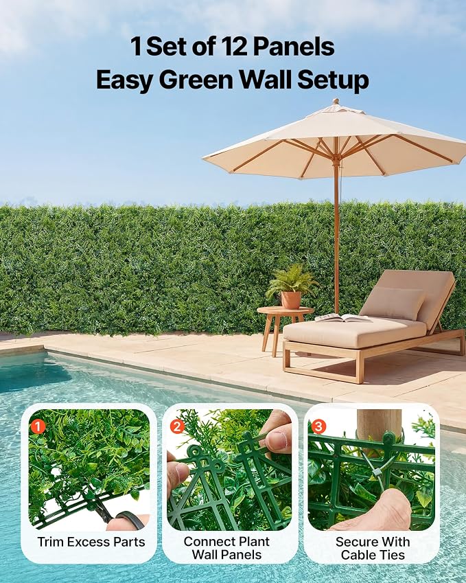 VEVOR Artificial Plant Wall, Sun Protection Greenery Backdrop Privacy Hedge - Image 4