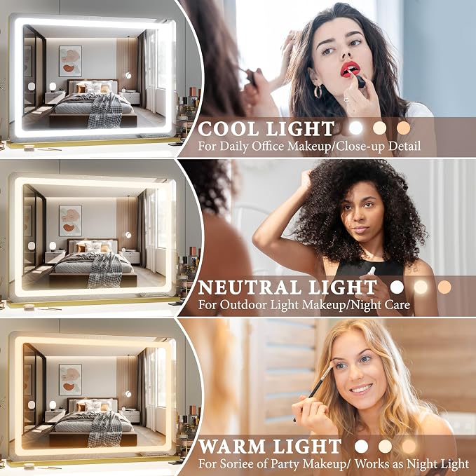 FENNIO Vanity Mirror with Lights 32"x22", Lighted Makeup Mirror, Large Vanity - Image 2