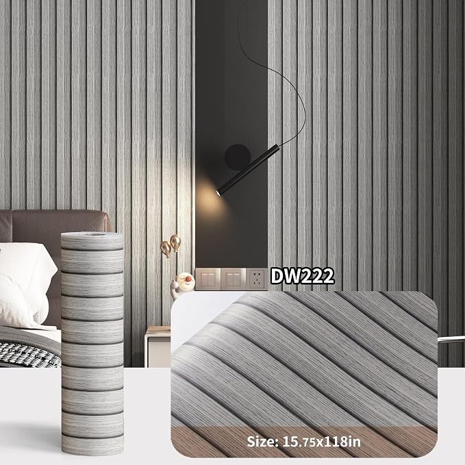 Haimin Wood Grain Slat Wall Panels Peel and Stick Faux Wood Thick Wallpaper - Image 2