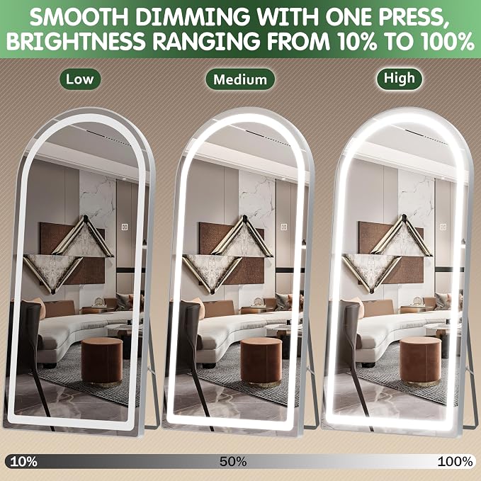 FENNIO Full Length Mirror with Lights, Free Standing Lighted Floor Mirror - Image 3