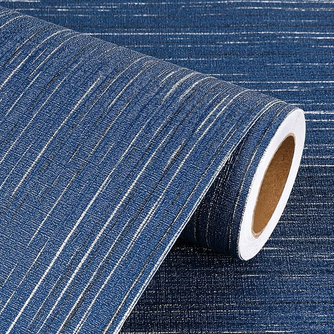 Livelynine Blue Grasscloth Peel and Stick Wallpaper Textured Prepasted Navy by Livelynine