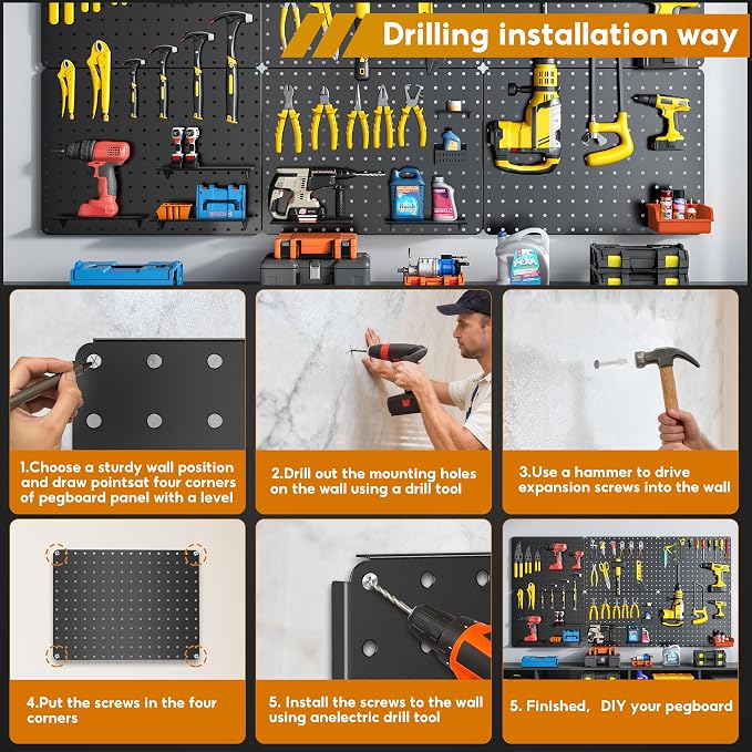 Peg Board, 6 Pack Black Peg Board Panels, 60lbs Load Capacity Each, Pegboard - Image 5