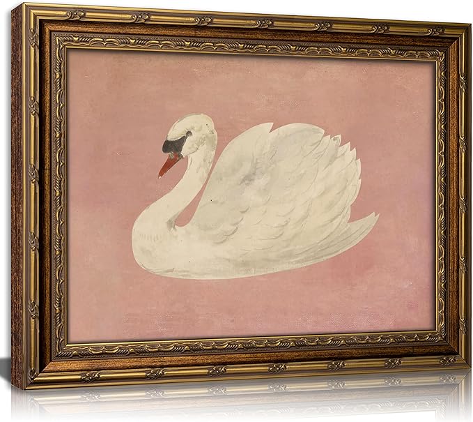 Vintage Gold Framed Wall Art Retro White Swan Cottagecore Canvas Print Neutral by DQUCWDKVintagegoldframedwallart
