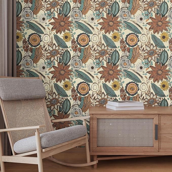 Boho Wallpaper Peel and Stick, Vintage Floral Contact Paper 17.5" x 118" - Image 6
