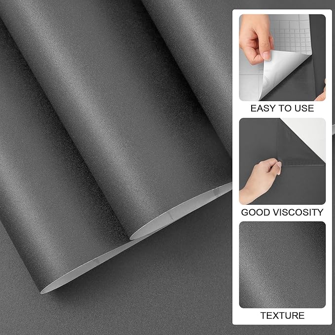 practicalWs 23.6 in x 118 in Dark Grey Wall Paper Peel and Stick Wallpaper - Image 3