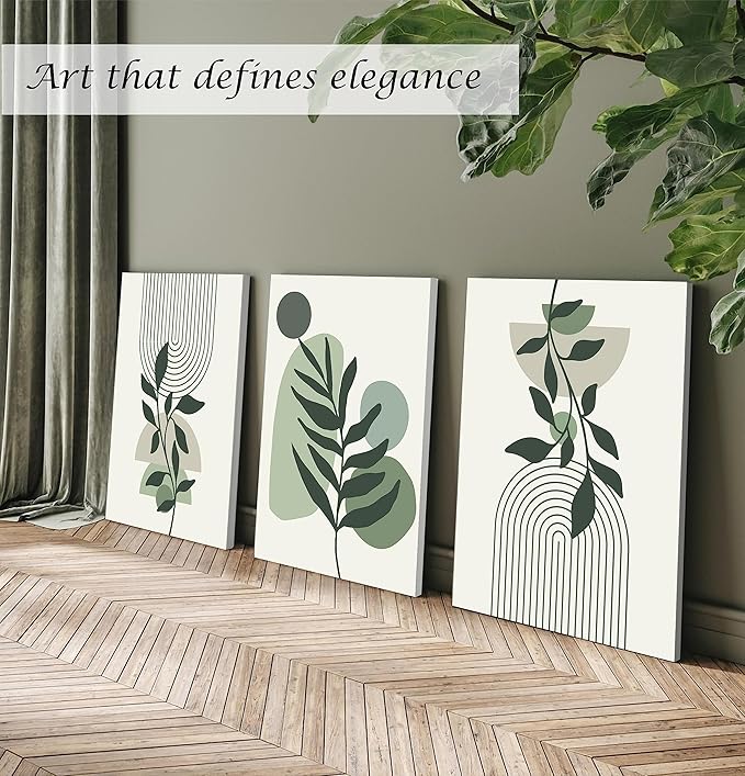 Induslyfe Large Framed Boho Canvas Wall Art Set of 3, Mid Century Modern room - Image 3