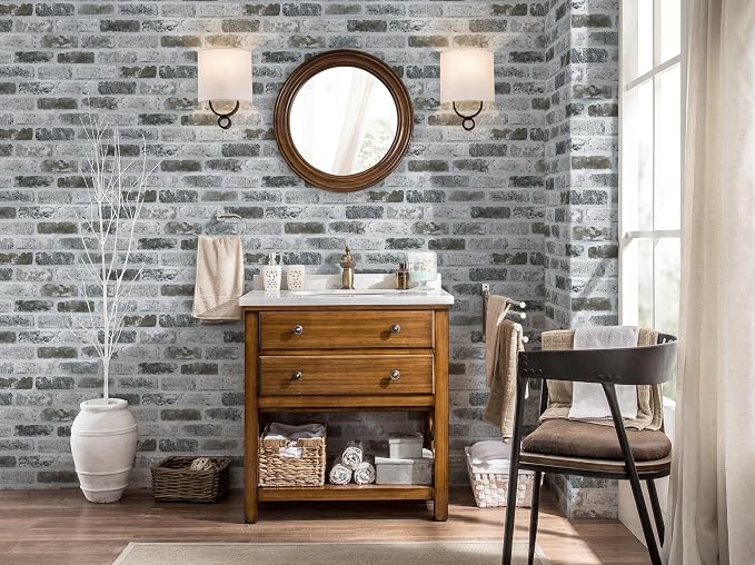 Guvana 17.3"×197" Brick Peel and Stick Wallpaper Grey Brick Contact Paper Self - Image 8