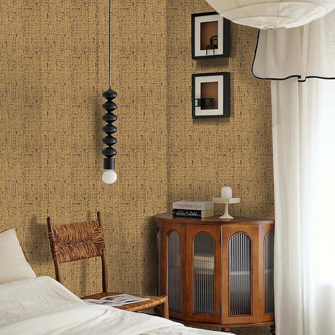15.75"x590.6" Brown Wallpaper Peel and Stick Removable Grasscloth Textured Wall - Image 3