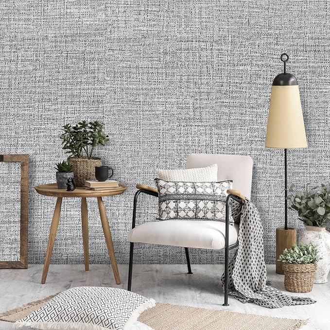 Grey Grasscloth Peel and Stick Wallpaper 17.3"x300" Faux Linen Textured Contact - Image 5