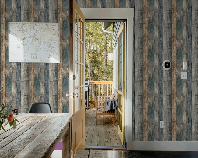 FLFK 16" x 384" Wallpaper Peel and Stick Blue-Gray Wood Contact Paper - Image 6
