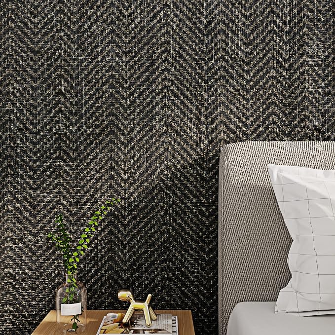 FunStick 24"x200" Black and Gold Peel and Stick Wallpaper Removable Geometric - Image 8
