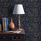 Timeet Peel and Stick Wallpaper Gold and Blue Floral Wall Paper - Image 2