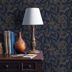 Timeet Peel and Stick Wallpaper Gold and Blue Floral Wall Paper - Image 2
