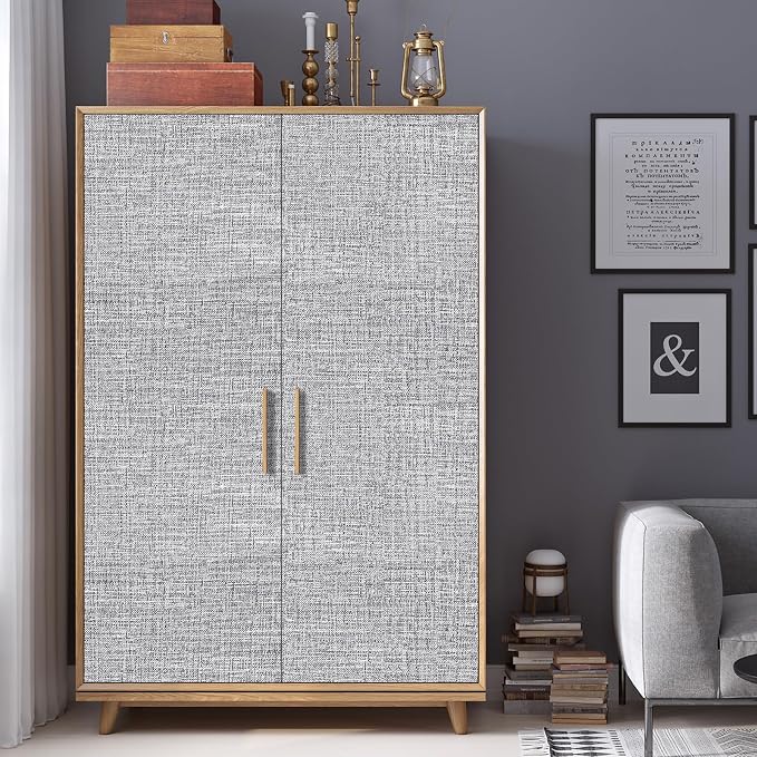 Grey Grasscloth Peel and Stick Wallpaper 17.3"x1200" Faux Linen Textured - Image 7