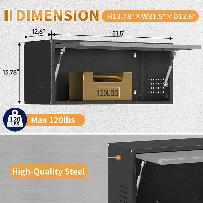 Metal Garage Wall Cabinet with Up-Flip Door, Wall-Mounted Steel Storage Cabinet - Image 2