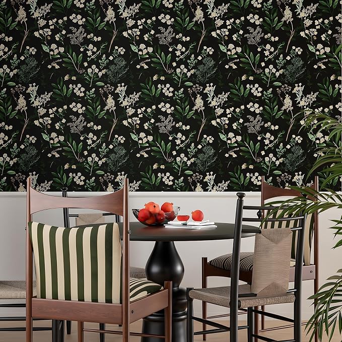 Laatse Dark Floral Wallpaper Peel and Stick Green Leaf Wallpaper Vintage - Image 3