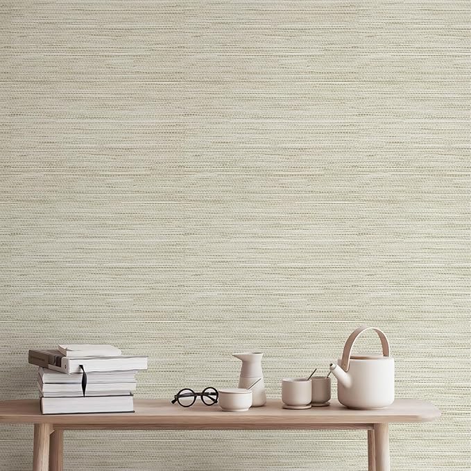 JiffDiff Grasscloth Wallpaper Peel and Stick, 17.3"x472" Cream Grassweave Stick - Image 5