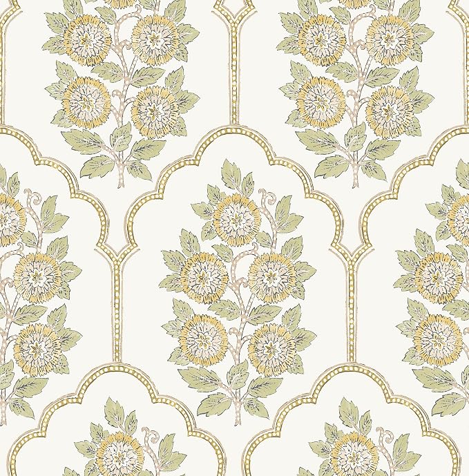NuWallpaper x Society Social Floral Bazaar Ochre Peel and Stick Wallpaper by NuWallpaper